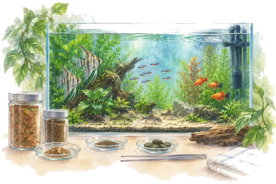 Illustration : Ajustez la ration aux poissons présents.