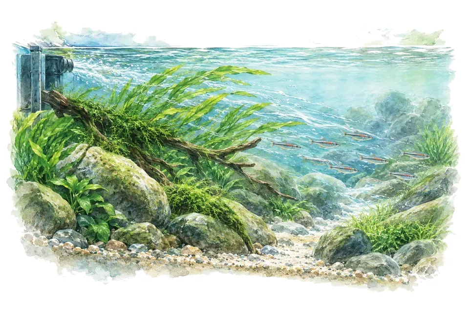 Illustration : Dans les cours d’eau, le courant façonne les places disponibles.