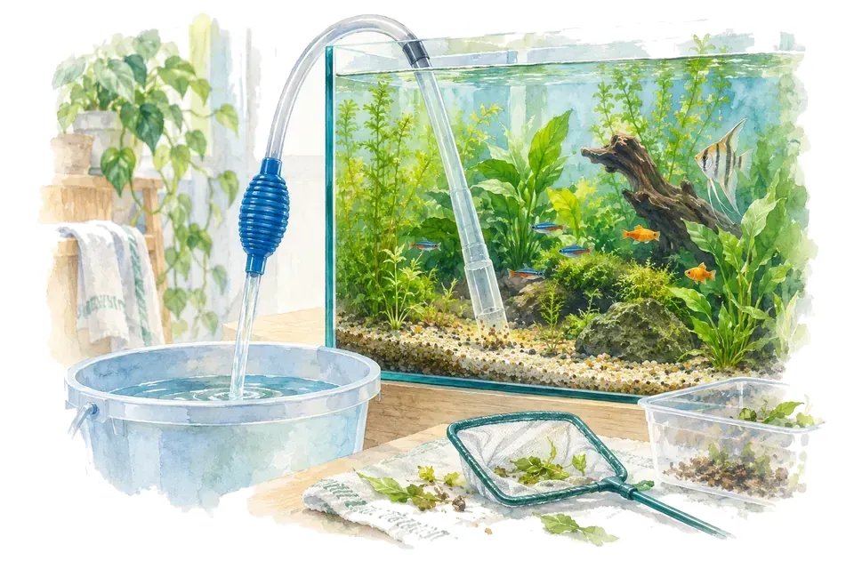 Illustration : Renouveler l’eau et retirer les déchets accessibles.