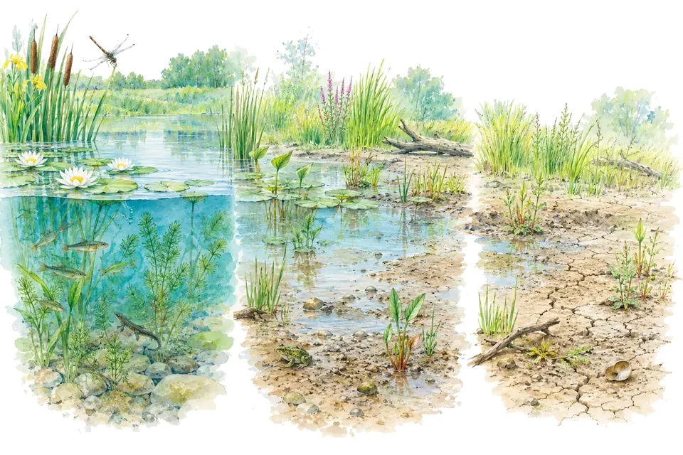 Illustration : Quand l'eau arrive, baisse puis disparaît.