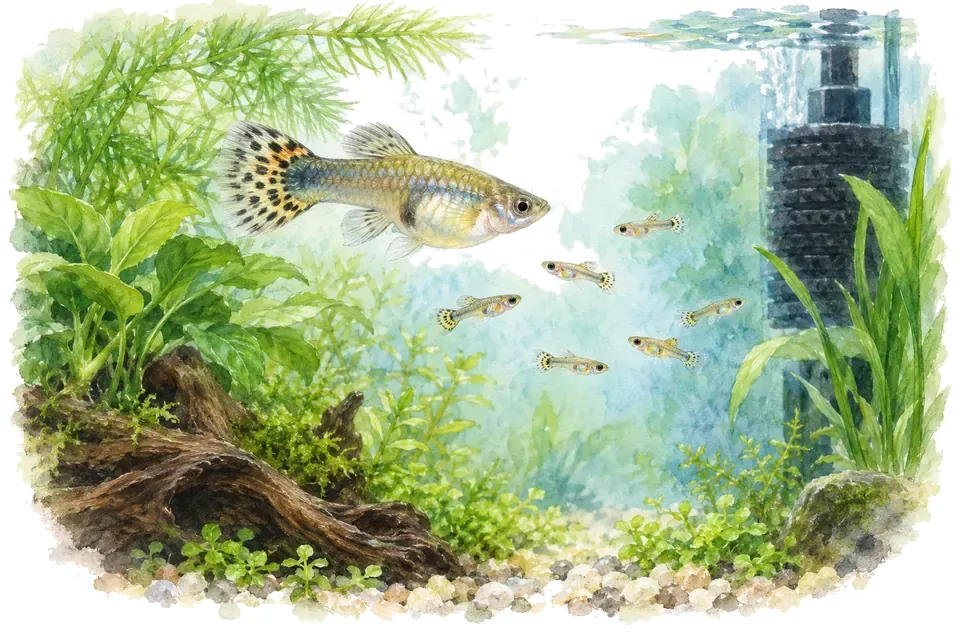 Illustration : Chez le guppy, les jeunes naissent déjà nageurs.