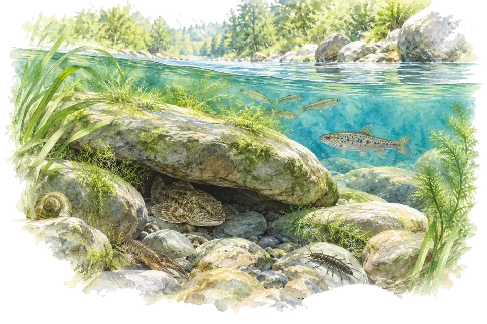 Illustration : Sous les pierres des eaux fraîches.