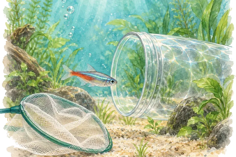 Illustration aquarelle : Capturer un poisson en limitant les poursuites.
