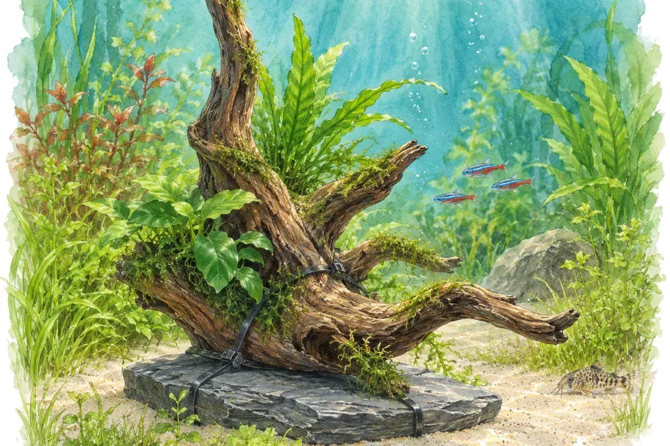 Illustration aquarelle : Maintenir en place une racine qui flotte.