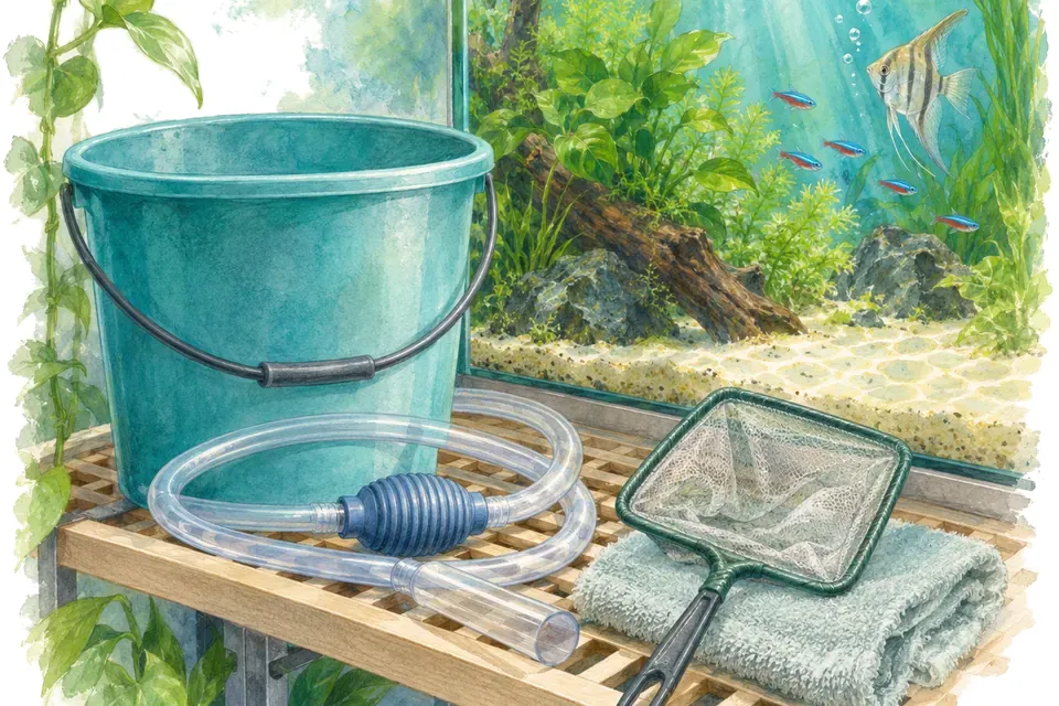 Illustration aquarelle : Nettoyer et ranger les outils d’entretien.