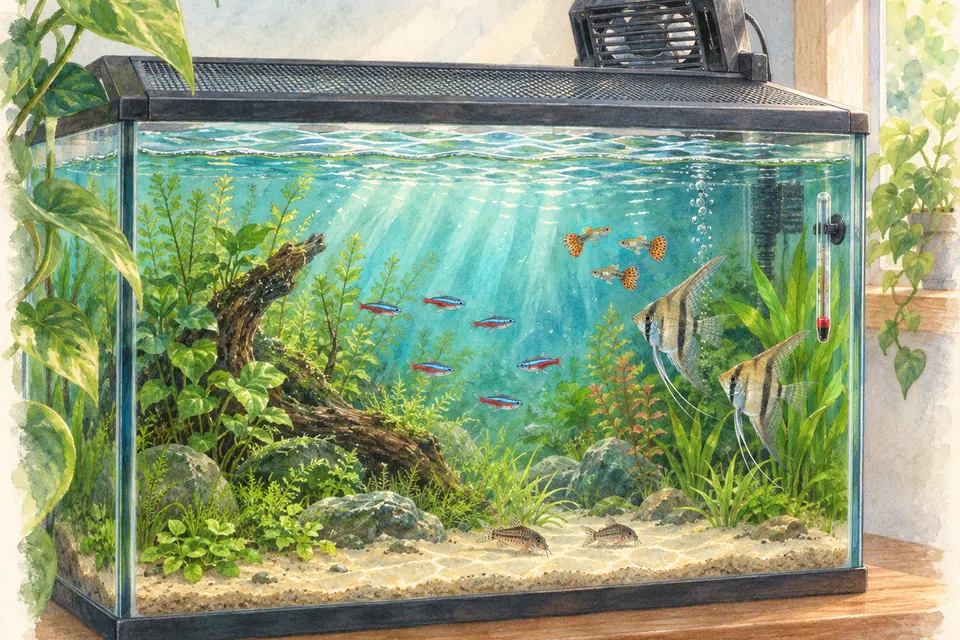 Illustration aquarelle : Limiter la hausse de température pendant une période chaude.