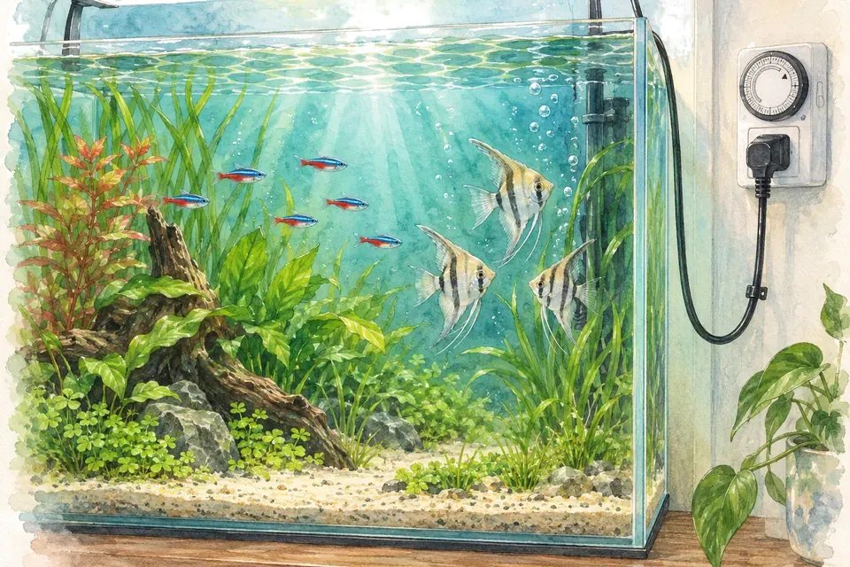 Illustration aquarelle : Régler l’éclairage avec un programmateur.
