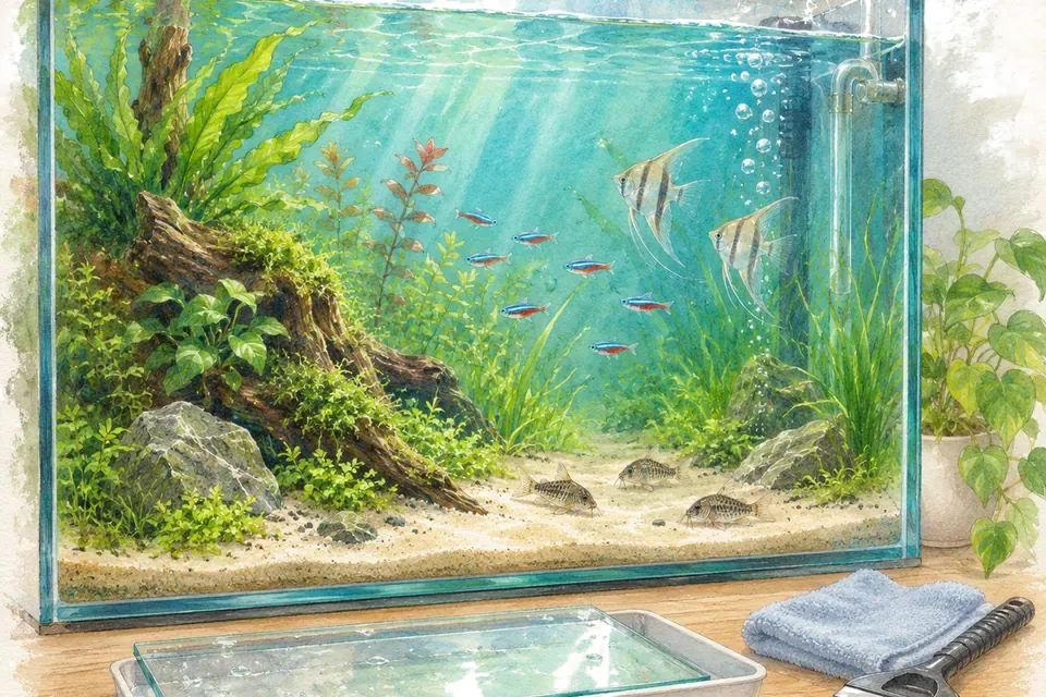 Illustration aquarelle : Retirer les dépôts calcaires sur les parties accessibles.