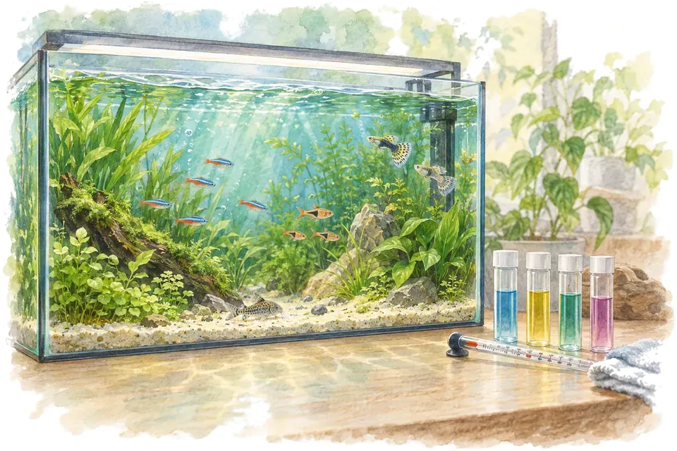 Illustration aquarelle : Tester l’eau et consigner les résultats utiles.