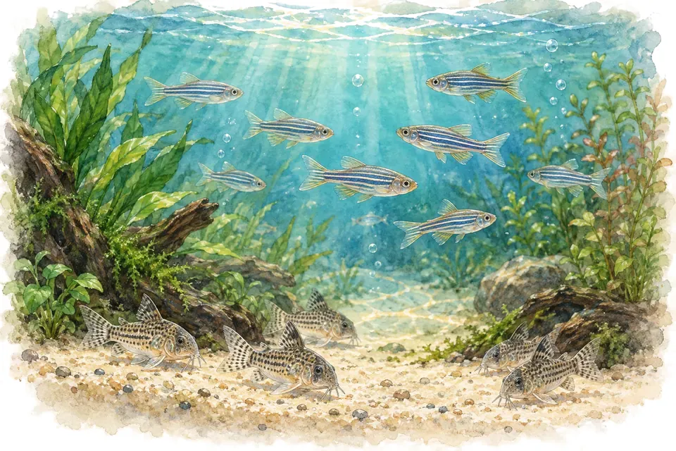 Illustration aquarelle : Combien de poissons peut-on mettre dans un aquarium ?