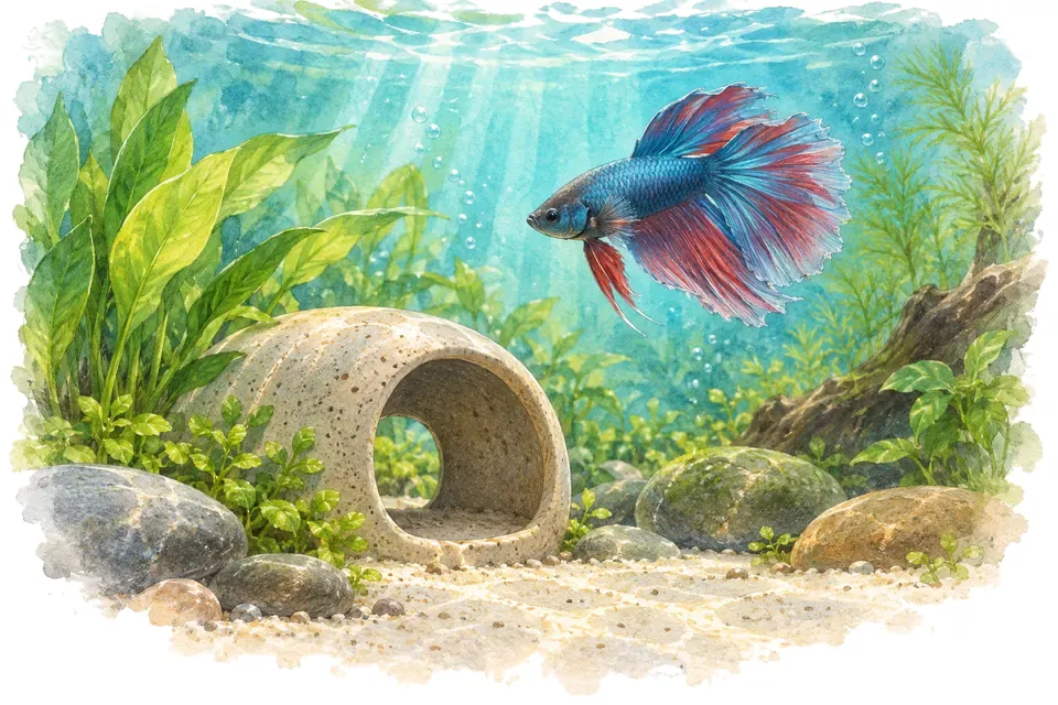 Illustration aquarelle : Comment choisir un décor sans danger pour les poissons ?