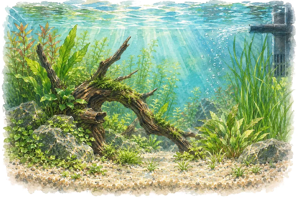 Illustration aquarelle : Comment démarrer un aquarium d’eau douce ?