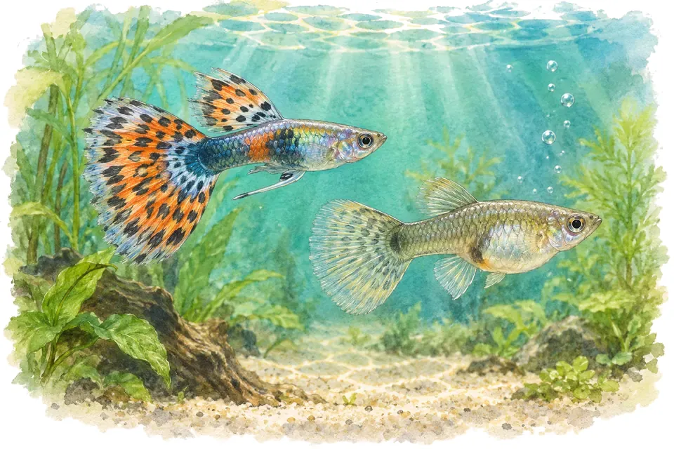 Illustration aquarelle : Comment distinguer un poisson mâle d’une femelle ?