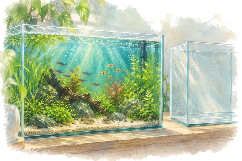 Illustration aquarelle : Comment enlever les traces de calcaire sur les vitres d’un aquarium ?