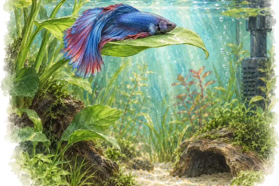 Illustration aquarelle : Comment aménager un aquarium pour un combattant ?