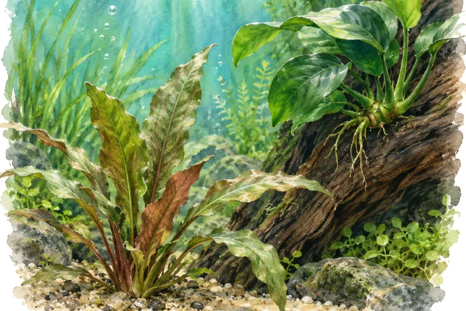 Illustration aquarelle : Comment installer les plantes dans un aquarium ?