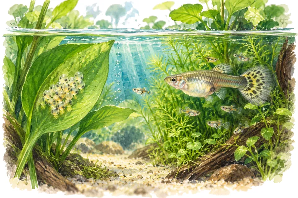 Illustration aquarelle : Comment les poissons d’aquarium se reproduisent-ils ?