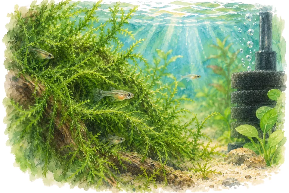 Illustration aquarelle : Comment protéger des alevins dans un aquarium ?