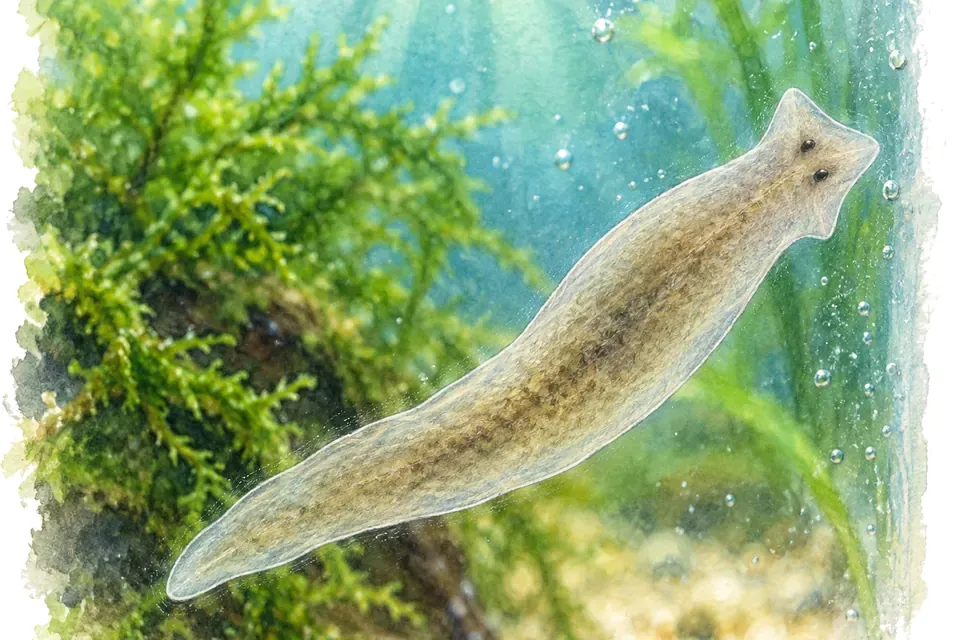 Illustration aquarelle : Comment reconnaître des planaires dans un aquarium ?