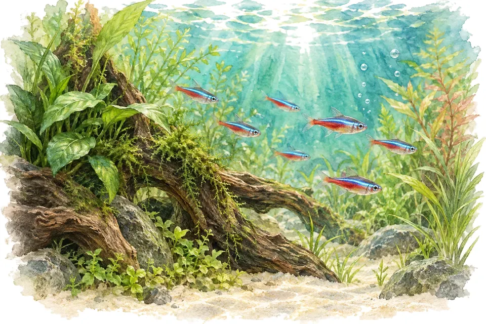 Illustration aquarelle : Comment savoir si des poissons peuvent vivre ensemble ?