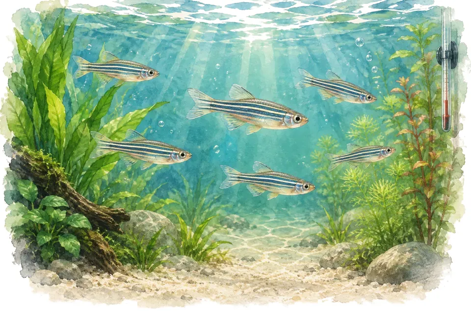 Illustration aquarelle : Le danio rerio peut-il vivre dans un aquarium sans chauffage ?