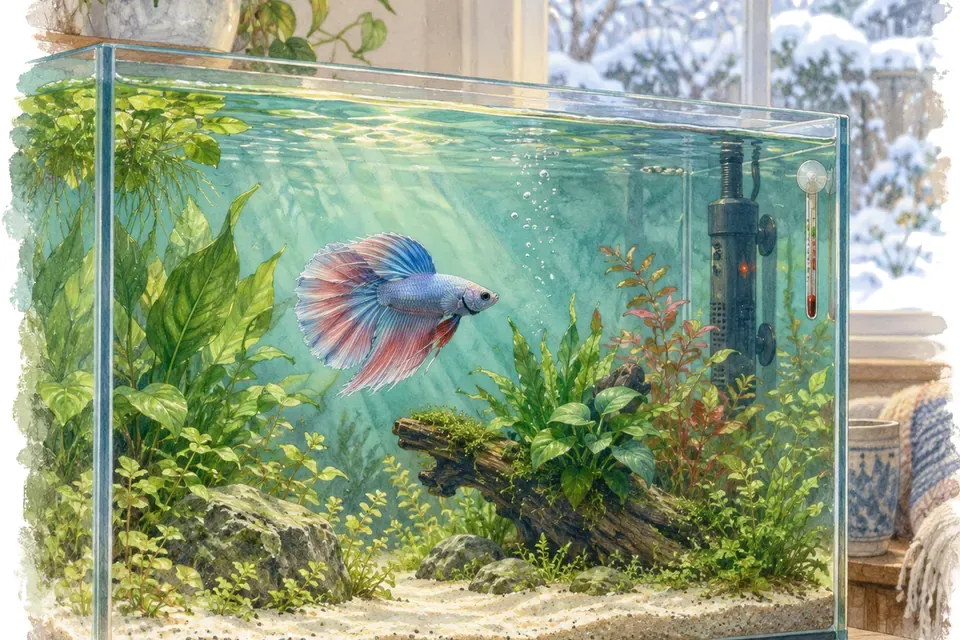 Illustration aquarelle : Faut-il toujours un chauffage dans un aquarium ?