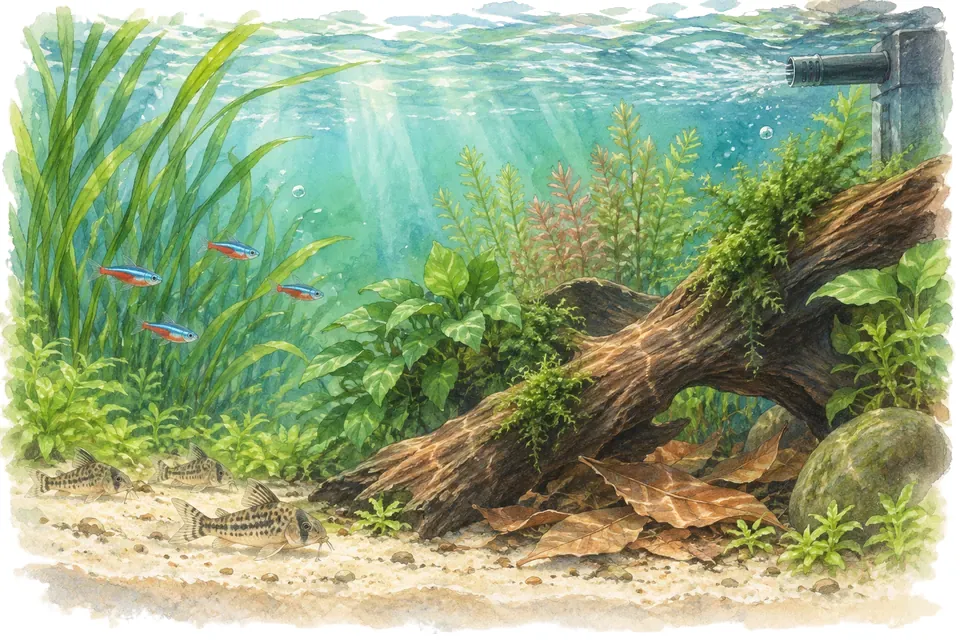 Illustration aquarelle : Pourquoi mon aquarium sent-il mauvais ?
