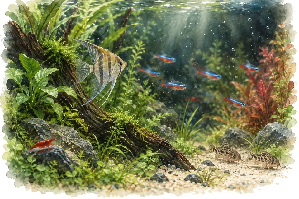 Illustration aquarelle : Pourquoi l’eau de mon aquarium est-elle trouble ?