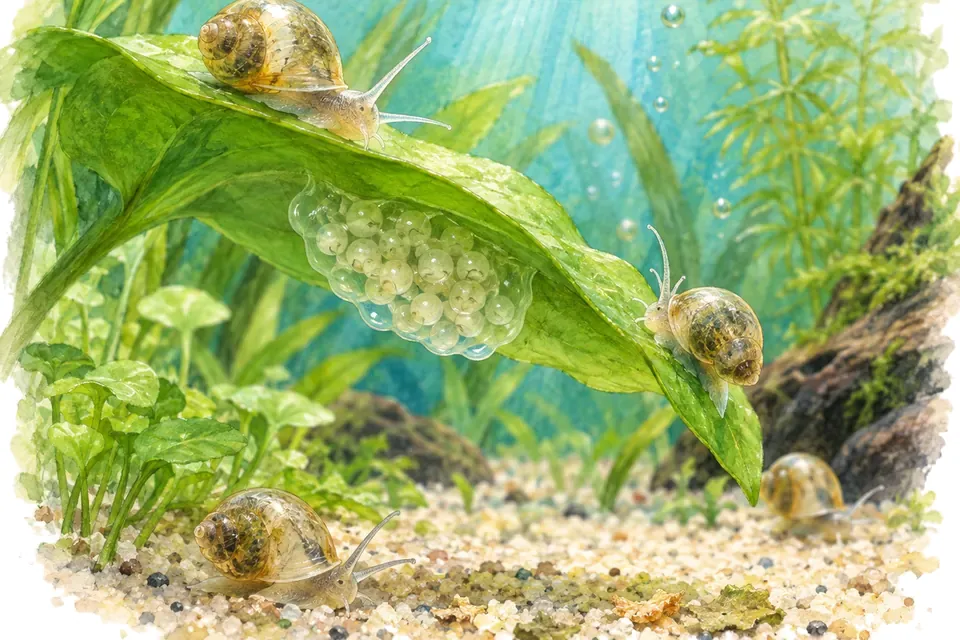 Illustration aquarelle : Pourquoi des escargots apparaissent-ils dans mon aquarium ?