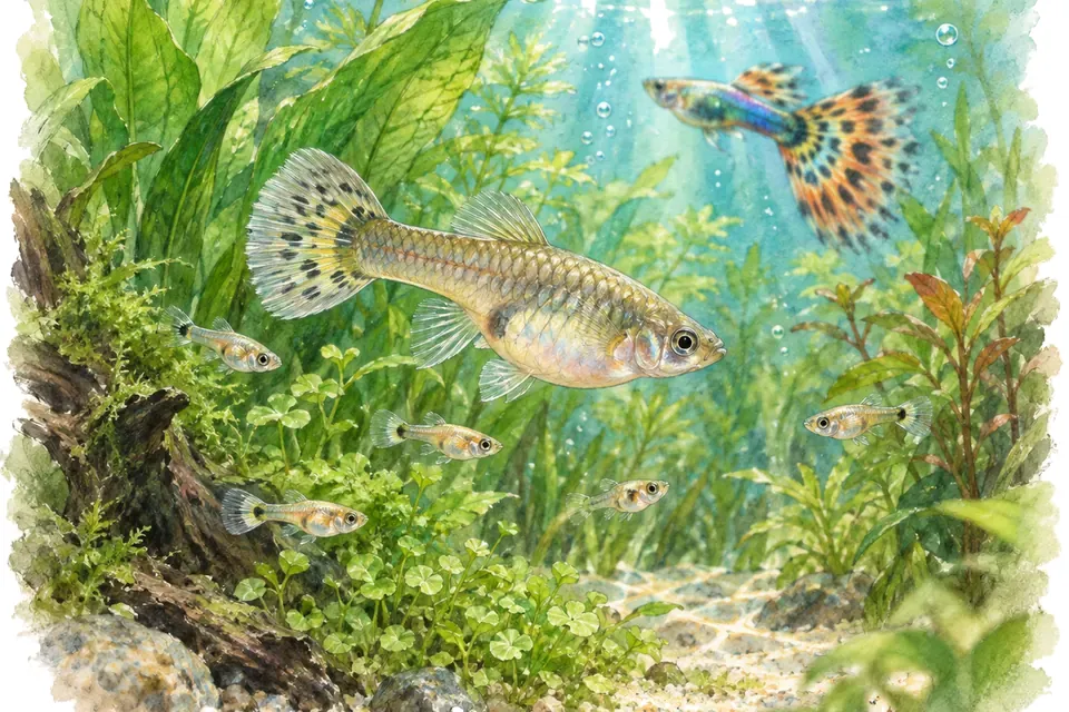 Illustration aquarelle : Pourquoi les guppys se reproduisent-ils si vite ?