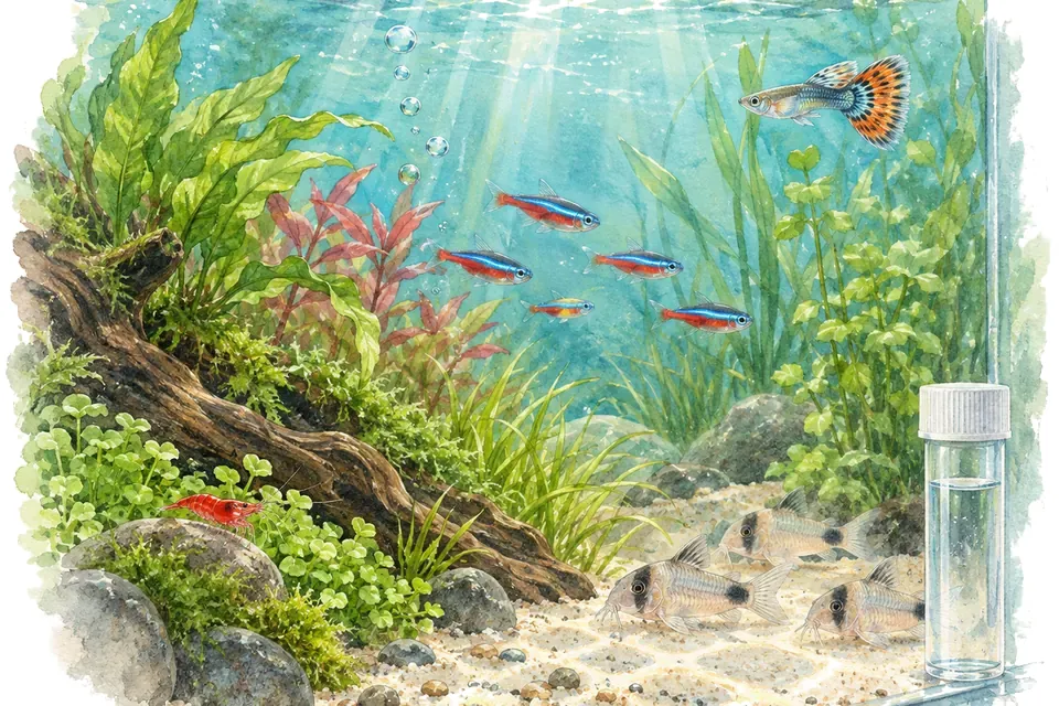 Illustration aquarelle : Pourquoi le pH de mon aquarium change-t-il ?