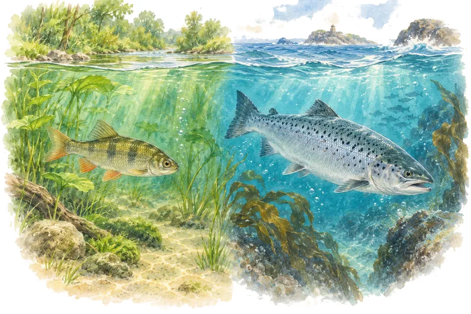 Illustration aquarelle : Pourquoi un poisson d’eau douce ne peut-il généralement pas vivre dans la mer ?