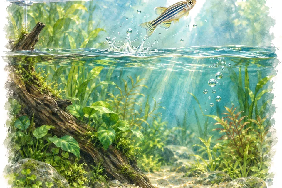Illustration aquarelle : Pourquoi certains poissons sautent-ils hors de l’aquarium ?