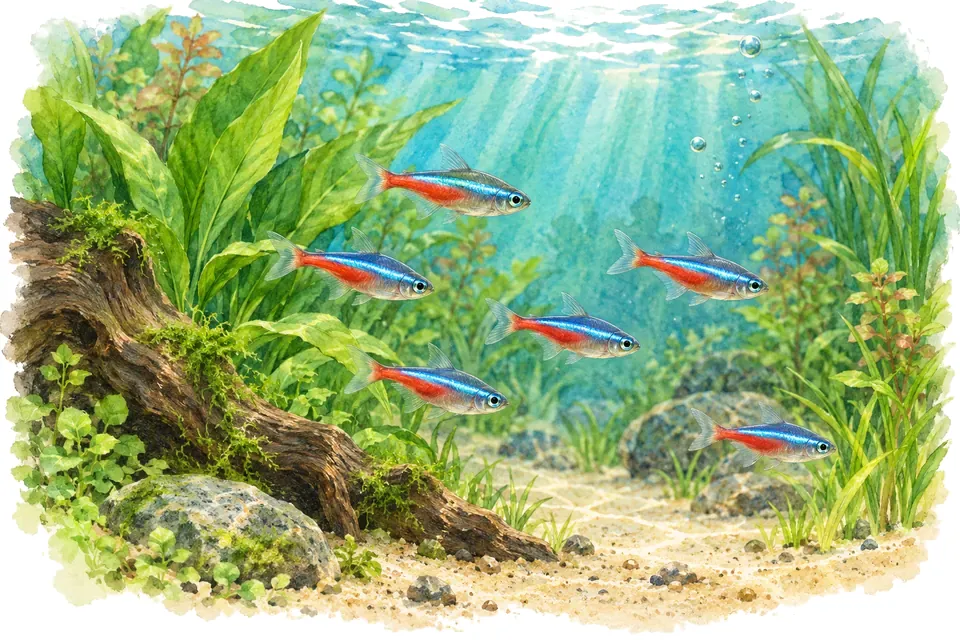 Illustration aquarelle : Pourquoi certains poissons doivent-ils vivre en groupe ?