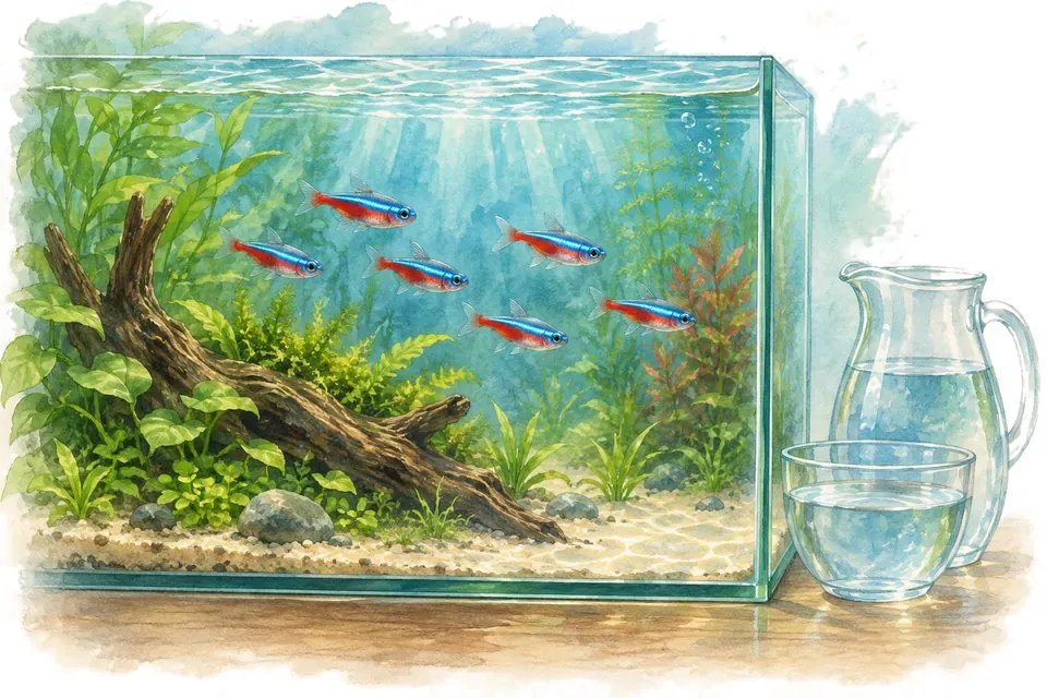 Illustration aquarelle : Pourquoi utiliser de l’eau osmosée dans un aquarium ?
