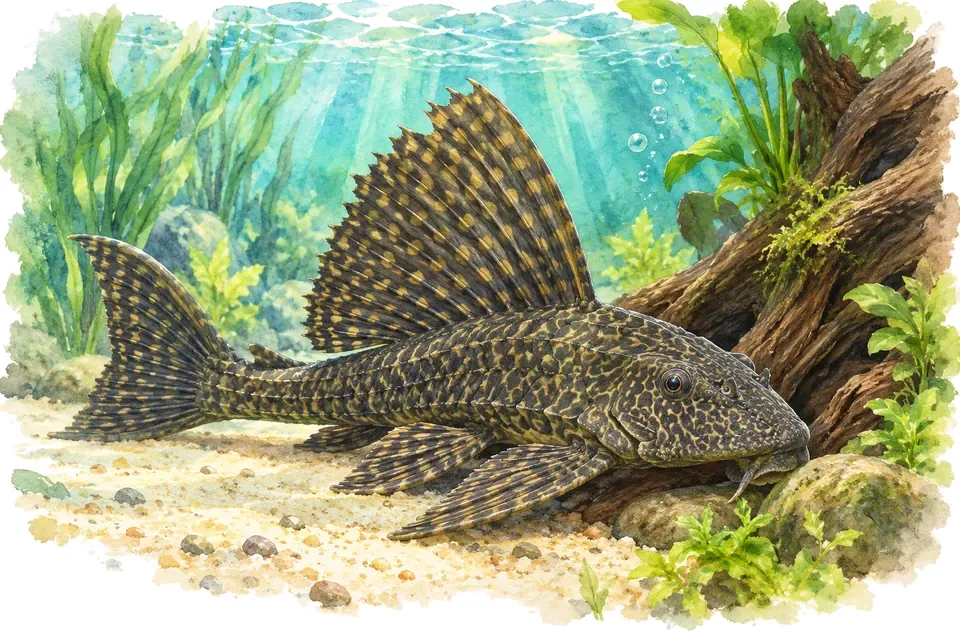 Illustration aquarelle : Quelle taille peut atteindre un poisson vendu comme « pléco » ?