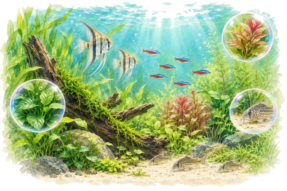 Planche aquarelle : Le bien-être des poissons (pour débuter).