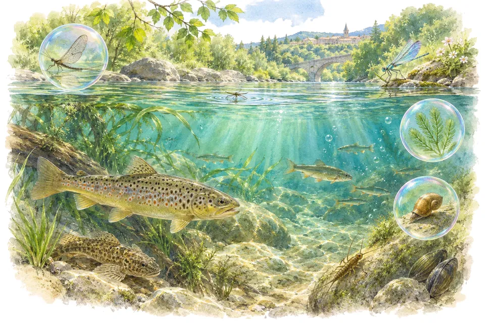 Planche aquarelle : La biodiversité des rivières (niveau confirmé).
