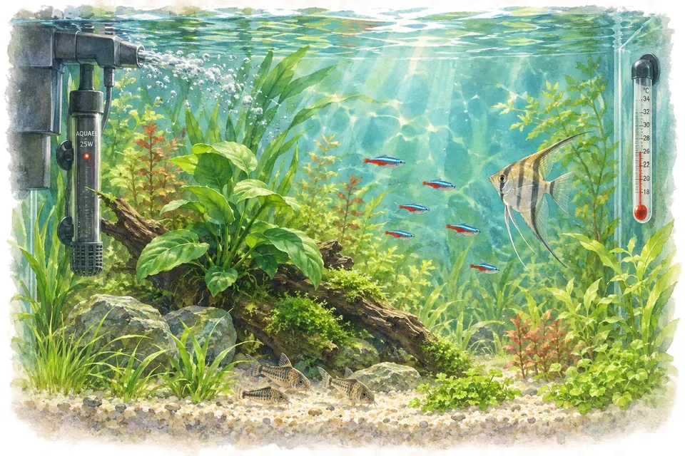 Planche aquarelle : chauffage : choisir et installer avec prudence.