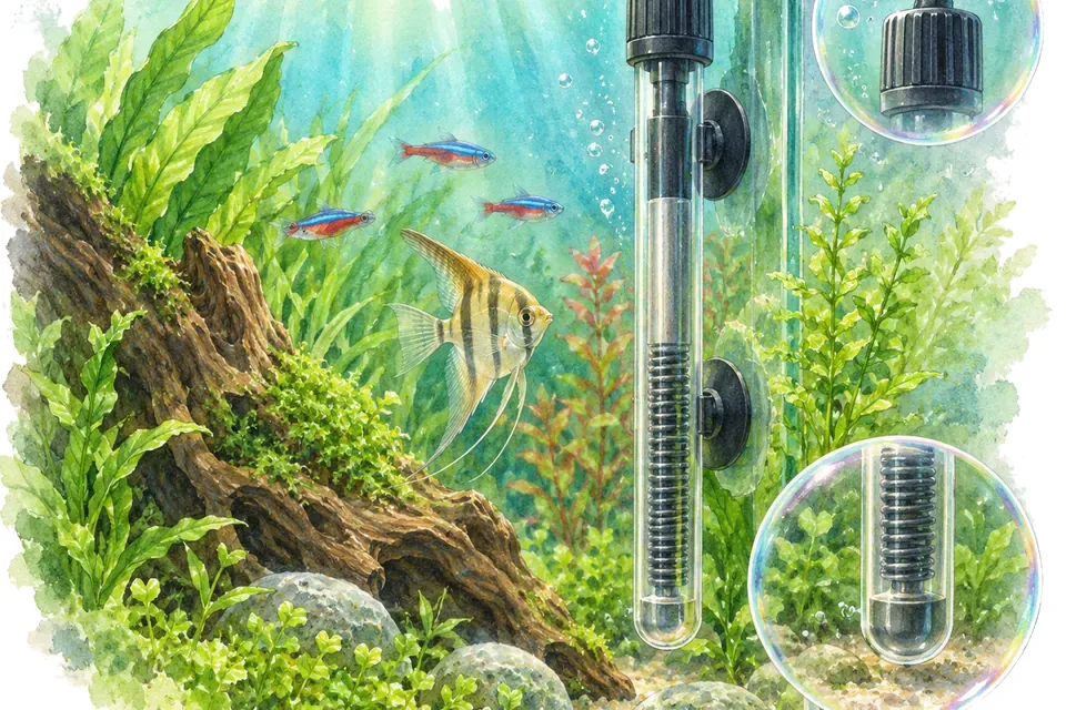 Planche aquarelle : Le chauffage de l'aquarium (niveau confirmé).