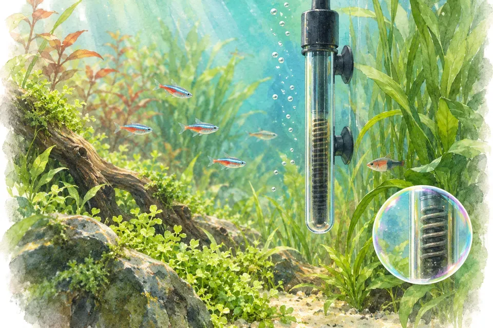 Planche aquarelle : Le chauffage de l'aquarium (pour débuter).