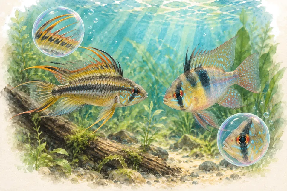 Planche aquarelle : Les cichlidés nains (niveau expert).