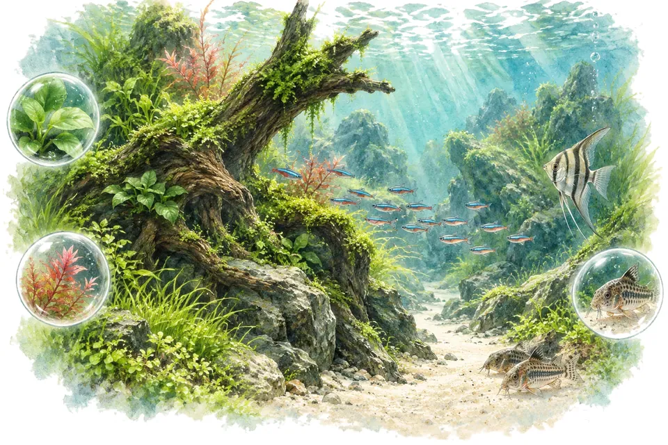 Planche aquarelle : Composer un aquascape (niveau confirmé).