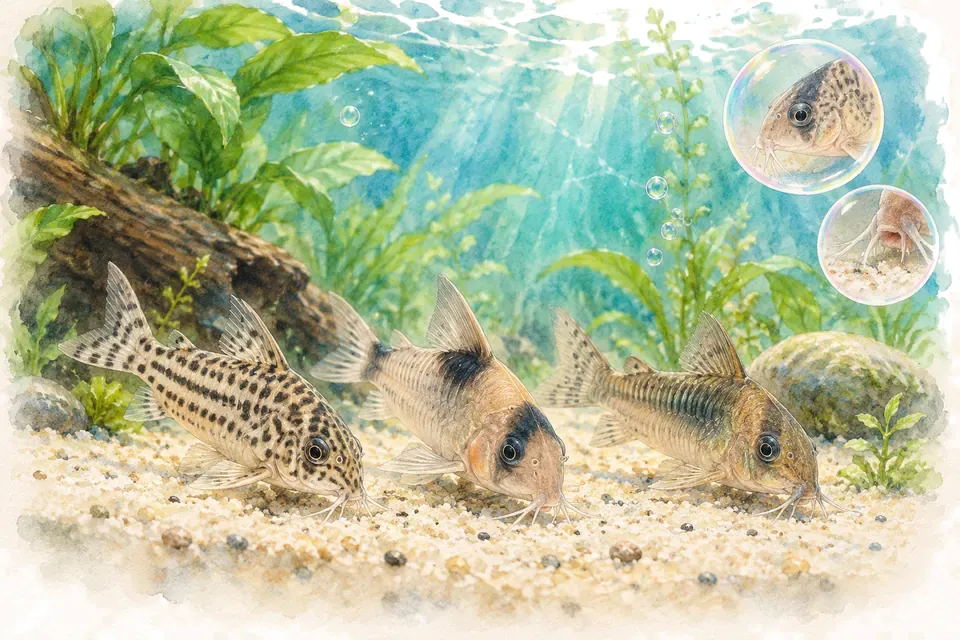 Planche aquarelle : Les corydoras (pour débuter).