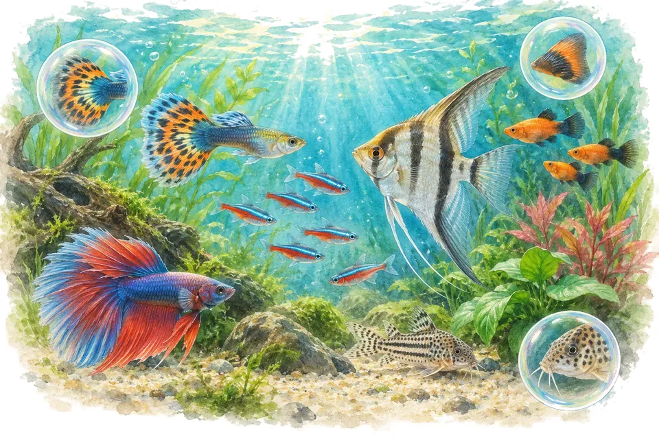 Planche aquarelle : Les couleurs des poissons (niveau confirmé).