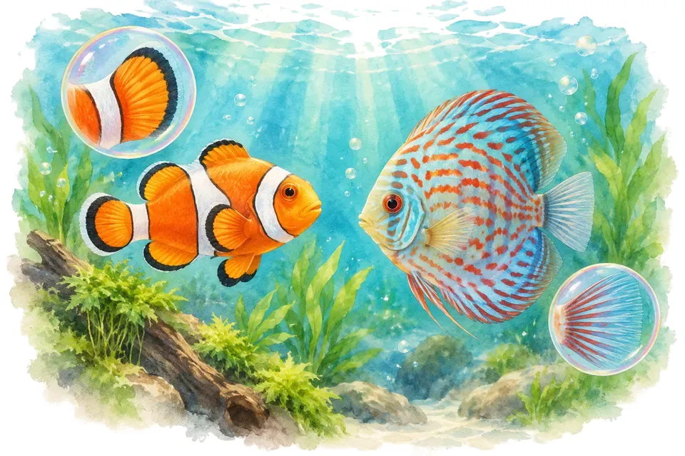 Planche aquarelle : Les couleurs des poissons (pour débuter).