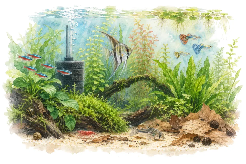 Planche aquarelle du quiz : Quiz : le cycle de l’azote en aquarium.