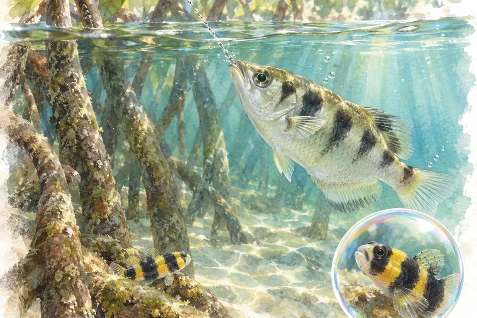 Planche aquarelle : Les poissons d'eau saumâtre (niveau expert).