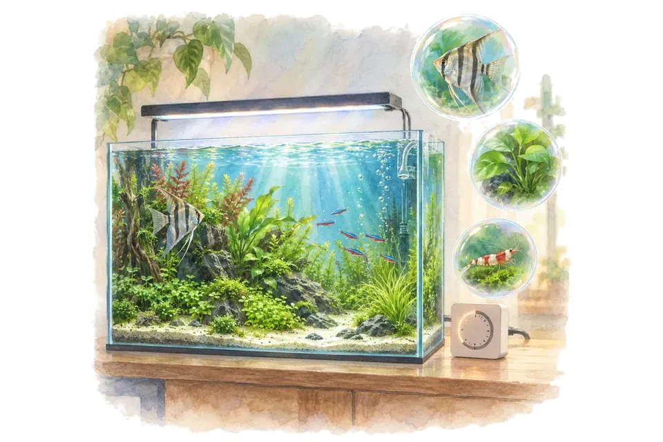 Planche aquarelle du quiz : Quiz : l'éclairage de l'aquarium.