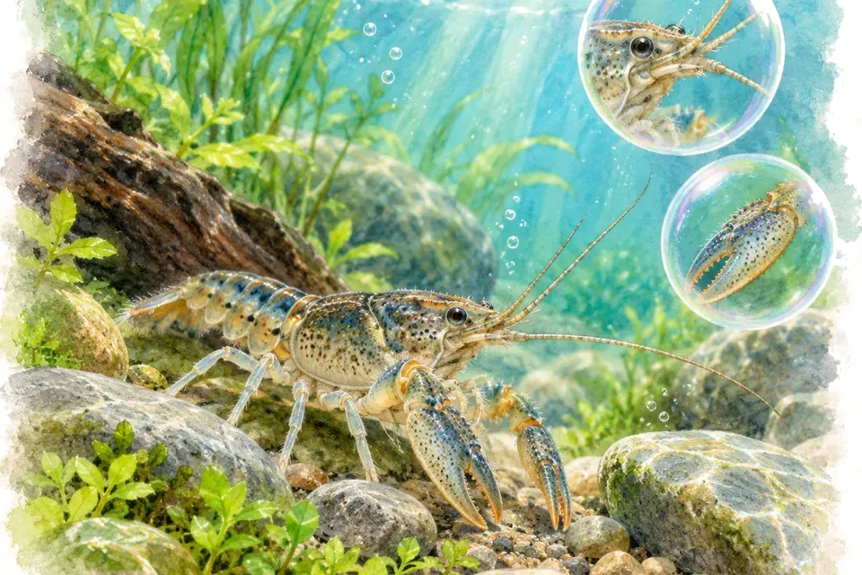 Planche aquarelle : Écrevisses et crabes d'aquarium (niveau confirmé).
